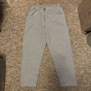 AMADI Striped High-Waist Paperbag Pants - Black & White